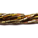 Dark Gold/Light Gold Plated Hematite Faceted Tube Beads 2x4mm 15.5" Strand