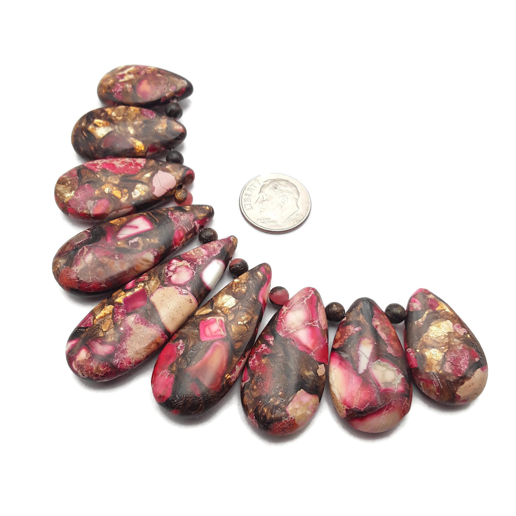 レア　高品質　newタイプ　ピンクオーシャンジャスパー　瑪瑙　スフィア Bronzite Hot Pink Sea Sediment Jasper Graduated Teardrop Set