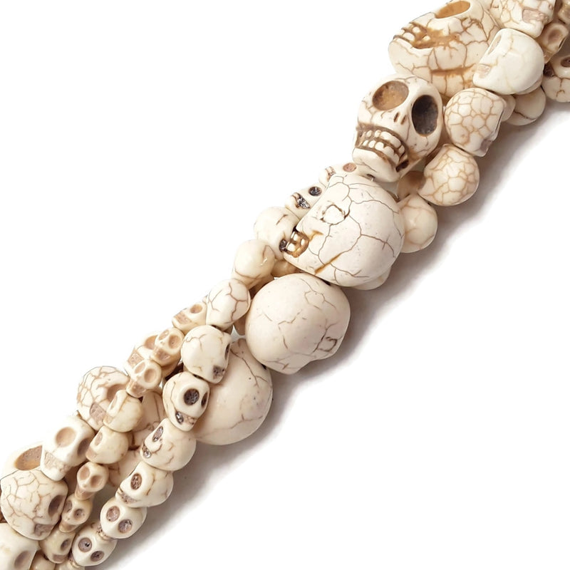 White Howlite Turquoise Skull Beads 6x8mm 8x10mm 10x12mm 18x23mm 15.5" Strand