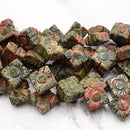 unakite hand carved square beads