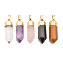 Gold Electroplated Multi Crystal Stone Pendulum Point Pendant 8x26mm Clear Quartz Amethyst Rose Quartz Black Obsidian Tiger Eye