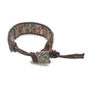 Multi Color Sea Sediment Jasper Stone Rectangle Tube Leather Wrap Bracelet