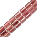 Strawberry Quartz Faceted Cylinder Beads Size 10x14mm 10x16mm 15.5'' Strand