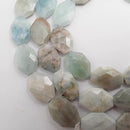 aquamarine rectangle slice faceted octagon beads