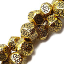Vintage Acrylic Antique Etched Gold Lamp Cube Beads 20x23mm 15.5" Strand