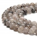 Natural Black Rutilated Quartz Smooth Round Beads 6mm 8mm 10mm 15.5'' Strand