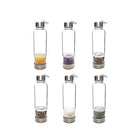 01 - Crystal Infused Healing Glass Water Bottle Gemstone Chips 9" Tall Tiger Eye, Aventurine, Amethyst, Quartz, Lapis, Citrine