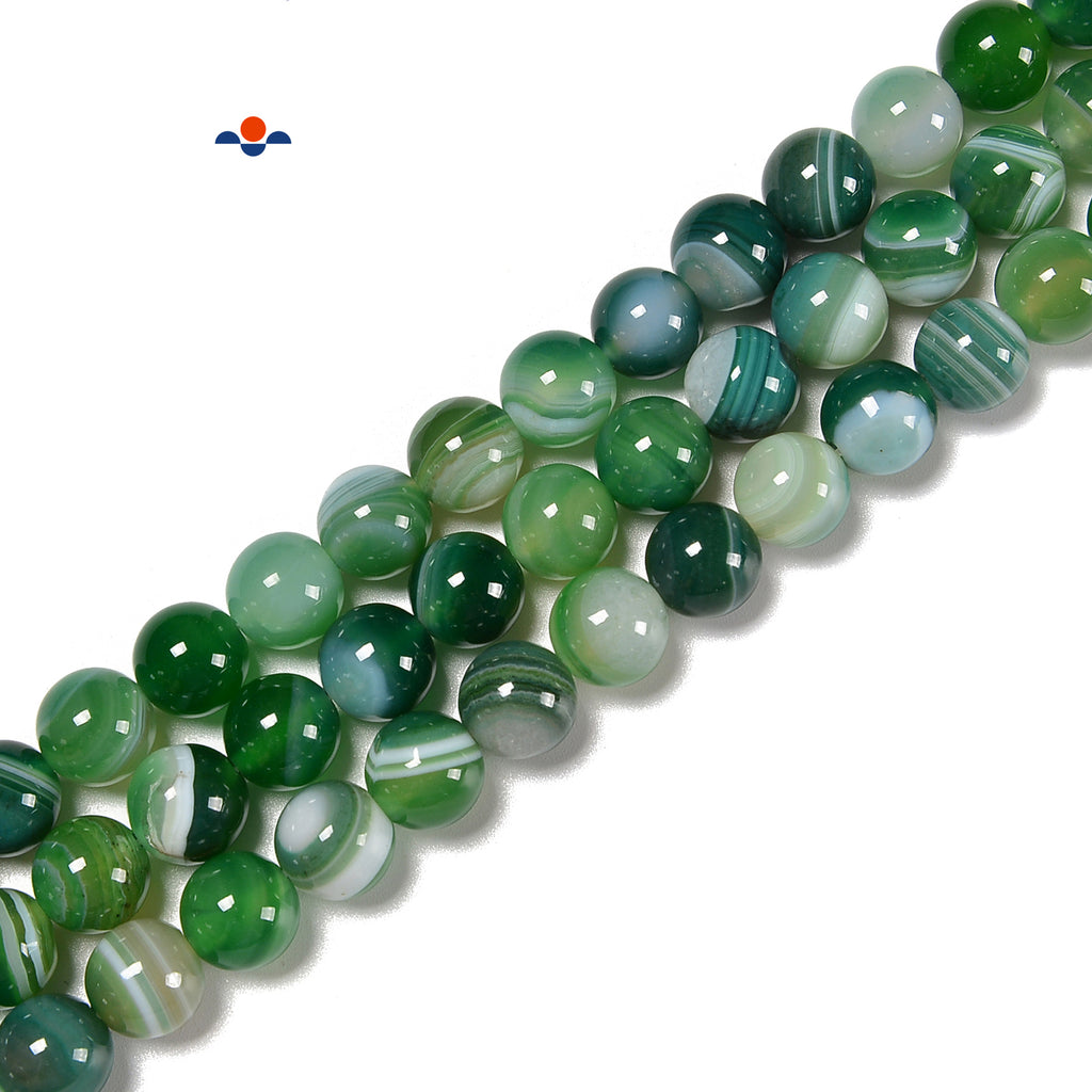 Green Stripe Agate Smooth Round Beads Size 6mm 8mm 10mm 12mm 15.5