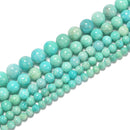 Green Blue Amazonite Smooth Round 6mm 7mm 7.8mm 8mm 9mm 10mm 12mm 15.5'' Strand