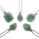 Green Fluorite Essential Oil Necklace Rough Nugget Perfume Bottle & Silver Chain