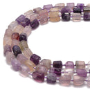 Fluorite Faceted Pebble Cylinder Tube Beads Size 7-10mm 15.5" Strand