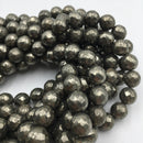 pyrite faceted round beads