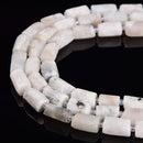 natural white moonstone matte faceted cylinder tube beads