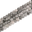 Black Tourmalinated Quartz Matte Soccer Faceted Round Beads Size 10mm 15.5'' Str