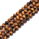 Yellow Tiger's Eye Smooth Round Beads 4mm 6mm 8mm 10mm 12mm 14mm - 20mm 15.5" Strand