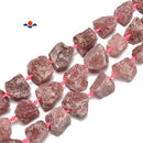 Natural Strawberry Quartz Rough Nugget Chunks Beads Size 20-30mm 15.5'' Strand