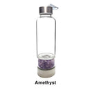 01 - Crystal Infused Healing Glass Water Bottle Gemstone Chips 9" Tall Tiger Eye, Aventurine, Amethyst, Quartz, Lapis, Citrine