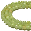 2.0mm Large Hole Green Flower Jade Smooth Round Beads Size 8mm 10mm 15.5'' Strand