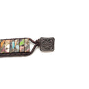 Multi Color Sea Sediment Jasper Stone Rectangle Tube Leather Wrap Bracelet
