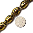 Vintage Acrylic Antique Etched Gold Barrel Drum Beads 15x23mm 15.5" Strand