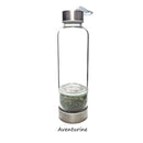 crystal infused healing glass water bottle with gemstone chips tall