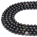 Natural Black Tourmaline With Iron Matrix Smooth Round Beads 6mm -12mm 15.5"Strd