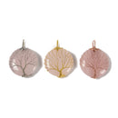 Rose Quartz Tree Pendant Silver Rose Gold Wire Wrap Round 35mm Sold per Piece