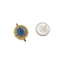 round evil eye charm gold silver plated copper with rhinestones