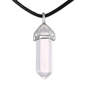 Clear Quartz Pendulum Pendant Healing Point Size 40x8mm Silver Leather Cord