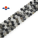 black tourmalinated quartz faceted round beads