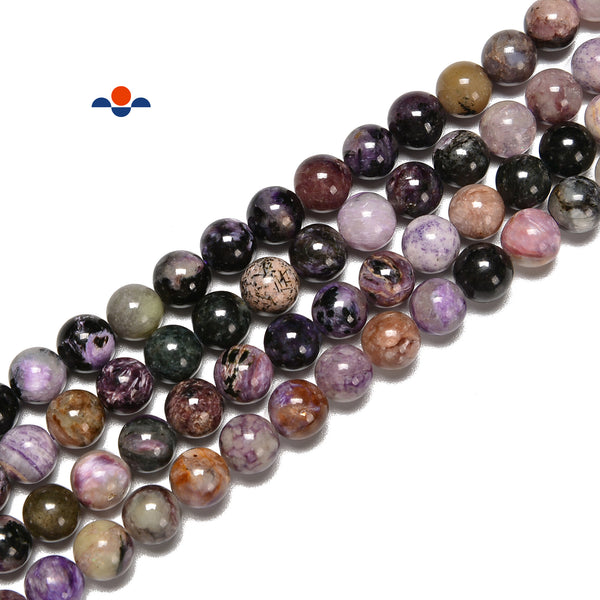 Natural Charoite Smooth Round Beads Size 6mm 8mm 15.5" Strand