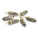 Dalmatian Jasper Pendulum Healing Point Gold Plated Bail Pendant 8x40mm 6 PCS