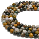 2.0mm Large Hole Natural Ocean Jasper Smooth Round Beads 8mm 10mm 15.5" Strand