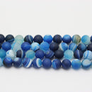 blue Striped agate matte round beads