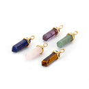 5 Pack Pendulum Pendant Healing Point 40x8mm Gold Chain Yellow Tiger Eye, Aventurine, Lapis Lazuli, Rose Quartz, Amethyst