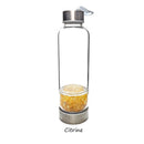 crystal infused healing glass water bottle with gemstone chips tall