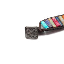 Handmade 7 Chakra Sea Sediment Jasper Stone Round Tube Leather Wrap Bracelet
