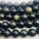 gold sheen obsidian smooth round beads 