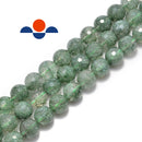 green rutilated quartz faceted round beads