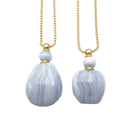 Blue Lace Agate Essential Oil Necklace Flat Round Perfume Bottle & Silver Chain
