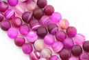 large hole fuchsia Striped agate matte round beads