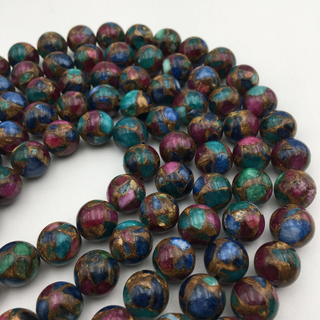 Bead, resin, multicolored, 10mm round with mosaic design. Sold per 15-1/2  to 16 strand. - Fire Mountain Gems and Beads