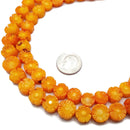 Orange Bamboo Coral Hand Carved Flower Disc Beads Size 10mm 15.5'' Strand