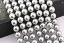 Silver Shell Pearl Smooth Round Beads 4mm 6mm 8mm 10mm 15.5" Strand