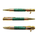 Handmade Natural Malachite Stone 30 Caliber Bullet Gold Plated Ball Point Writing Pen