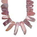 Madagascar Rose Quartz Graduated Slab Slice Stick Points Beads 10x25-12x45mm 15.5" Str