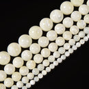 Iridescent White Mother of Pearl MOP Shell Smooth Round 3mm to 12mm 15.5'' Strd