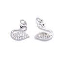 925 Sterling Silver Swan Charm with Cubic Zirconia Size 11x13mm 3 PCS Per Bag