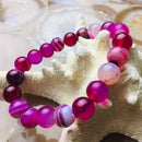 fuchsia pink Striped agate bracelet smooth round