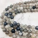 cloudy black tourmalinated quartz smooth round beads